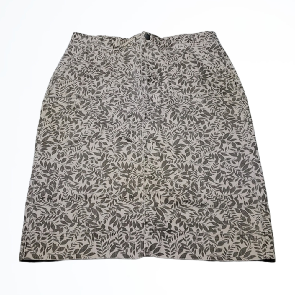 Christopher & Banks Beige Leaf Print Denim Pencil Skirt Size 8 & 4 New With Tags - Picture 1 of 3
